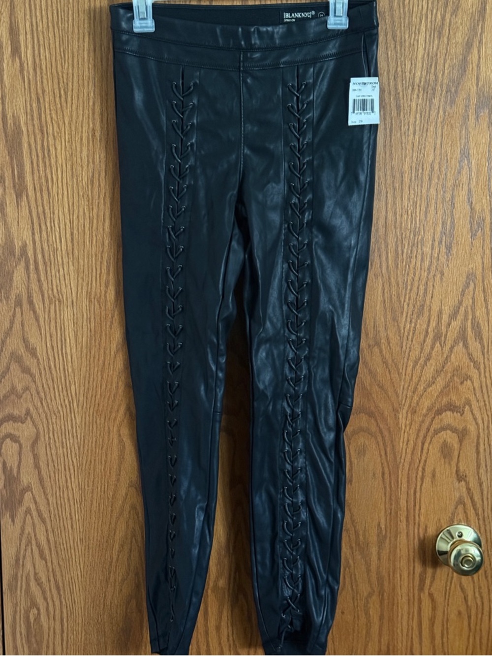 BLANKNYC Black Vegan Faux Leather Pants Lace Up Easy Street Women's Size 29 NWT